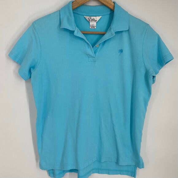 Lilly Pulitzer Polo Women’s Small Teal Vintage Coastal Embroidered Palm Tree - Picture 1 of 7